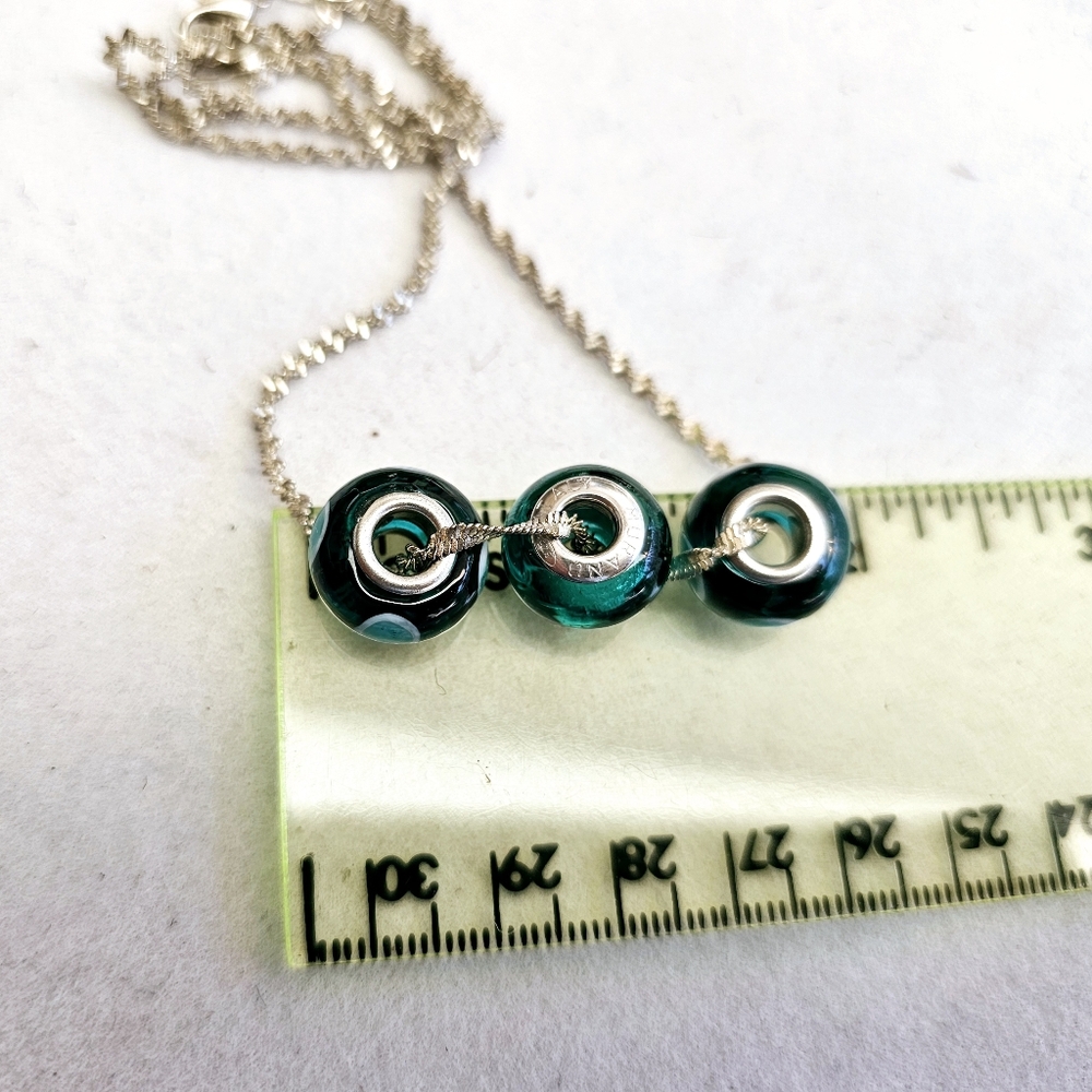 Murano Glass Teal Bead Twisted 925 Silver Necklace - Picture 11 of 12